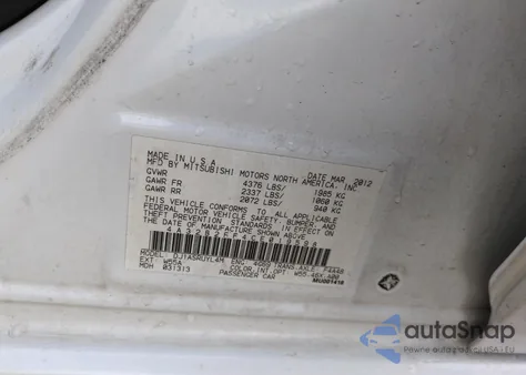 2012 Mitsubishi Galant Fe from USA, damaged, VIN 4A32B2FF4CE019598
